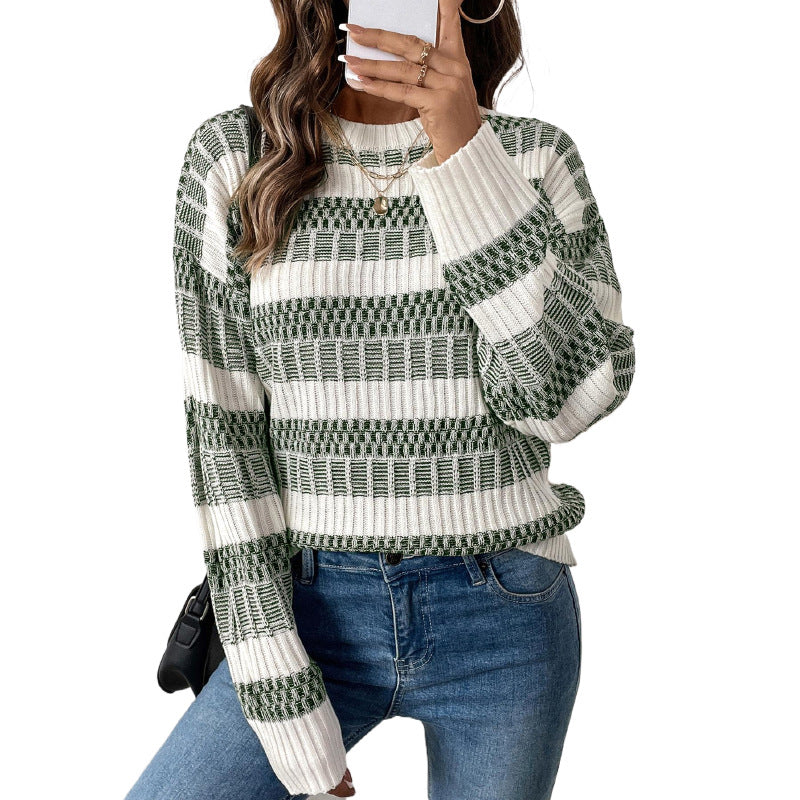Damen gepolsterter Strickpullover mit Blockstreifen Drune