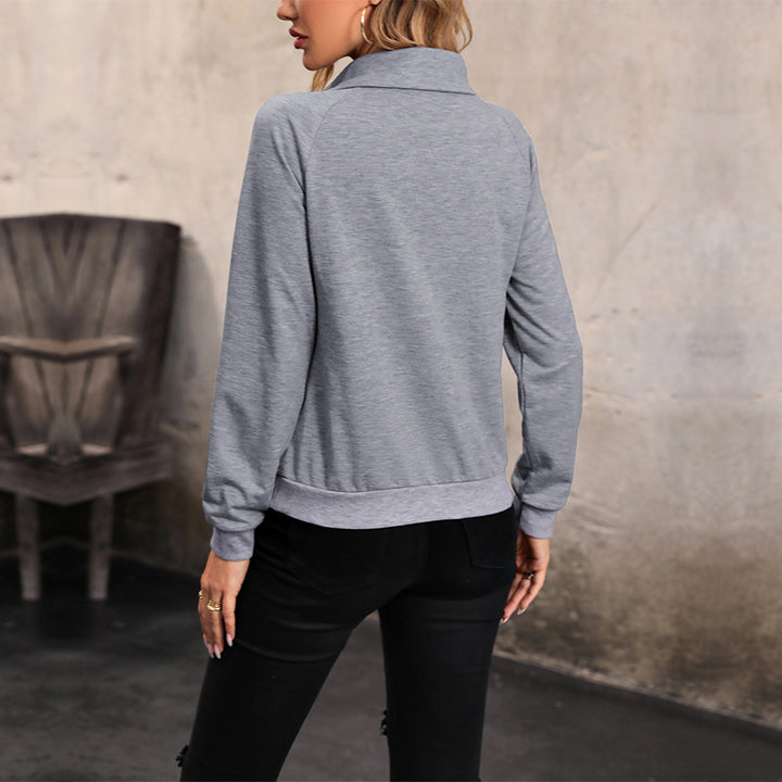 Damen lässiger Pullover mit hochklappbarem Kragen und dekorativen Knöpfen Drune
