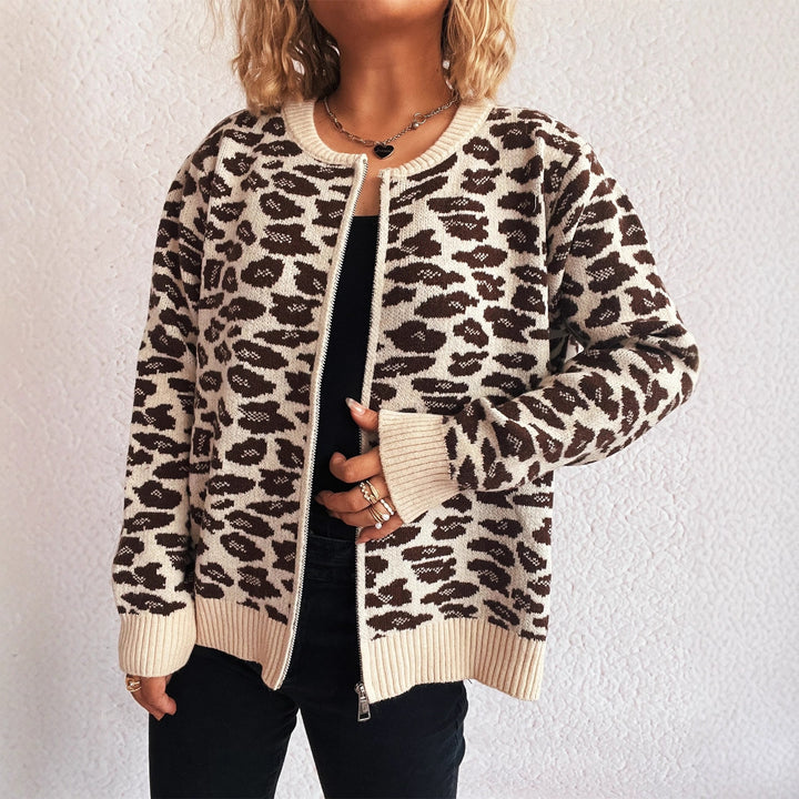 Damen Strickjacke mit modernem Leopardenmuster und Zipperdetails Drune