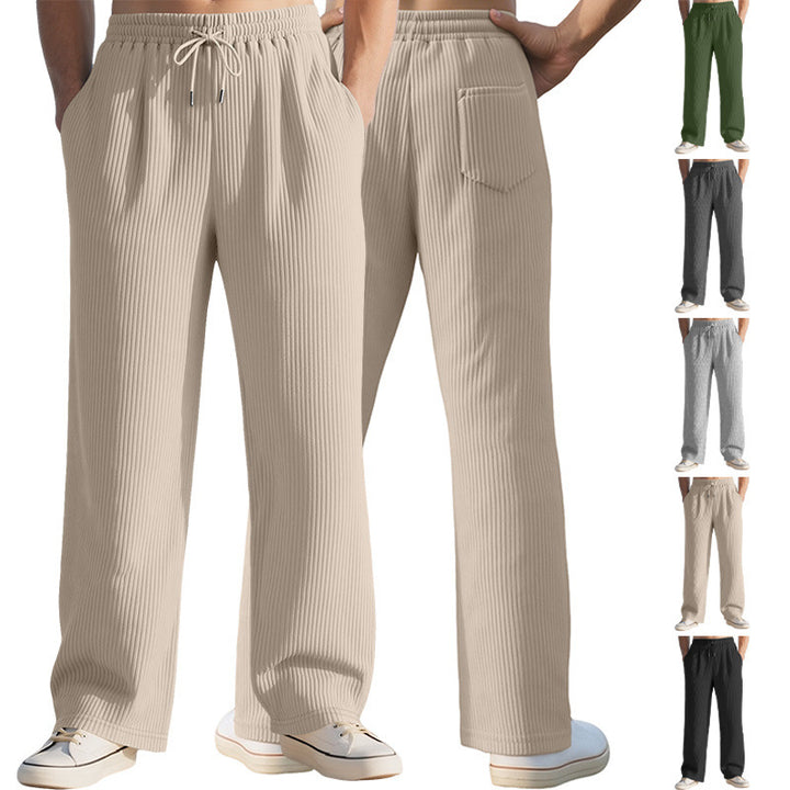Herren nan lässige Ripp-Freizeithose mit Tunnelzugbund, Eingrifftaschen und geradem Bein Drune