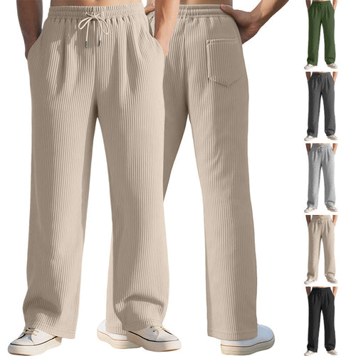 Herren nan lässige Ripp-Freizeithose mit Tunnelzugbund, Eingrifftaschen und geradem Bein Drune