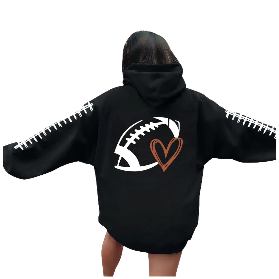 Damen Kapuzenpullover mit kreative Football-Motiv und lässigen Schnitt Drune
