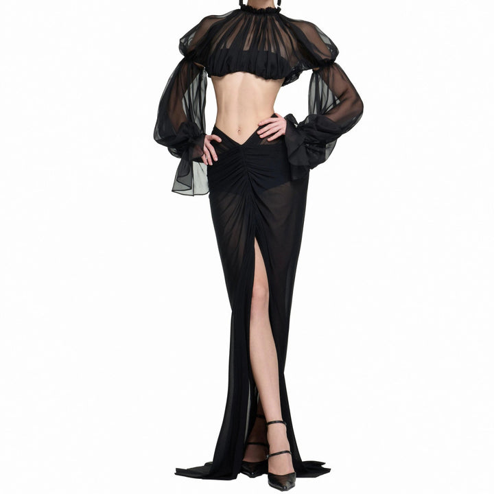 Damen Elegantes transparents Maxikleid mit ärmelloser Silhouette Drune