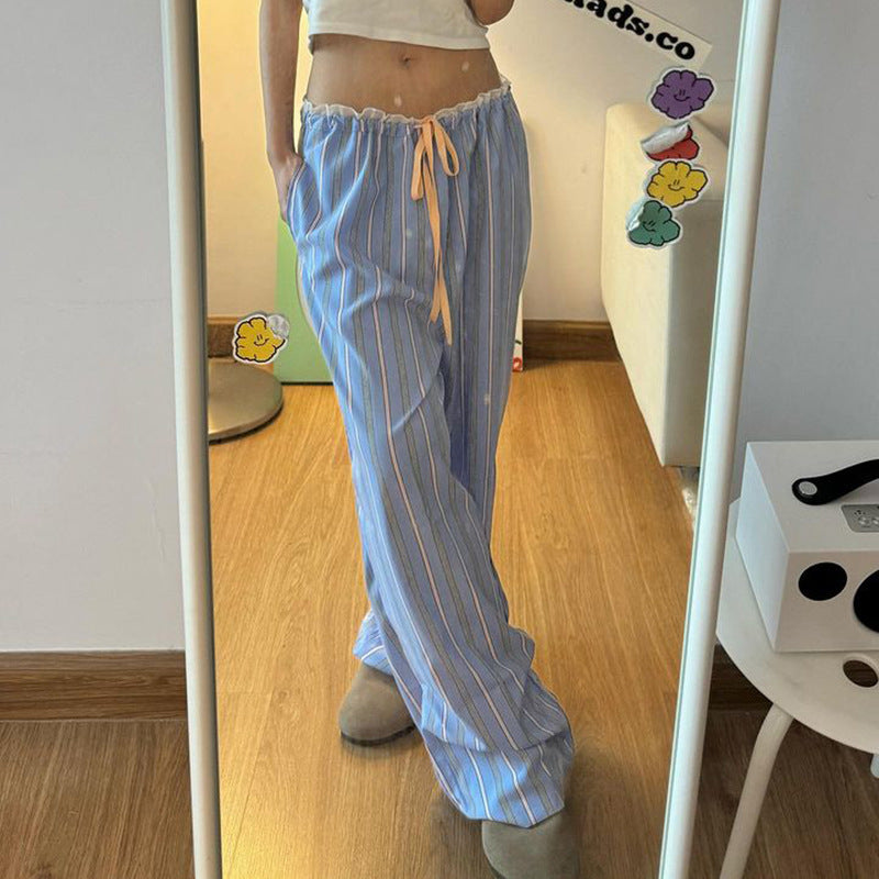 Damen lässige und bequeme Schlafhose mit hohe Taille und Kordelzug Drune