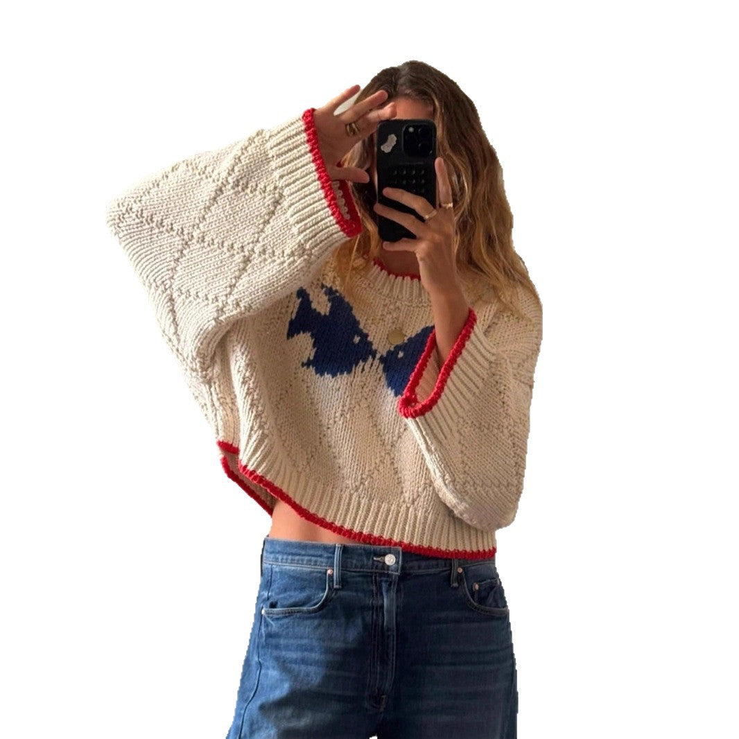 Damen Cort-Kragen Pullover mit strukturiertem Strickmuster und auffälligen Kontrasten Drune