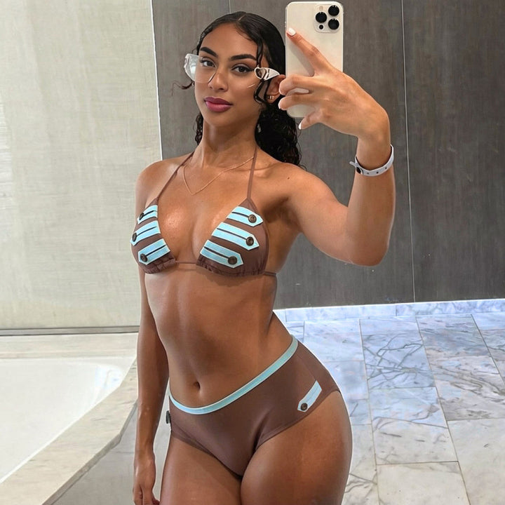 Damen Bikini-Set mit modischen Streifendetails und verstellbaren Trägern Drune