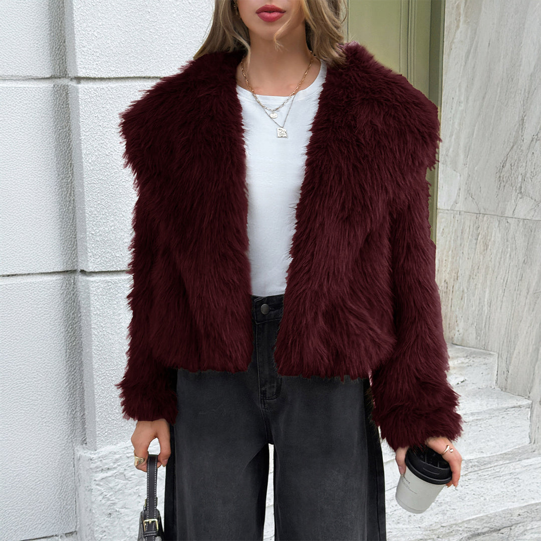 Damen nan kurzer Faux‑Fur‑Mantel mit breitem Stehkragen, dichter Flor und wärmender Innenfütterung Drune