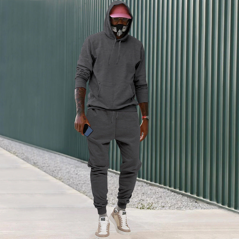 Herren nan lässiges Hoodie- und Jogging-Set aus French Terry mit Kängurutasche, gerippten Bündchen und elastischem Tunnelzugbund Drune