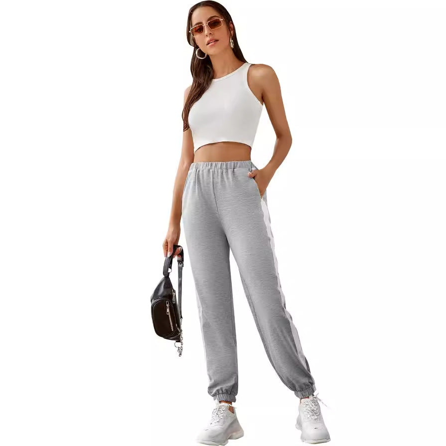 Damen bequeme Jogginghose mit seitlichen Streifen und elastischem Bund Drune