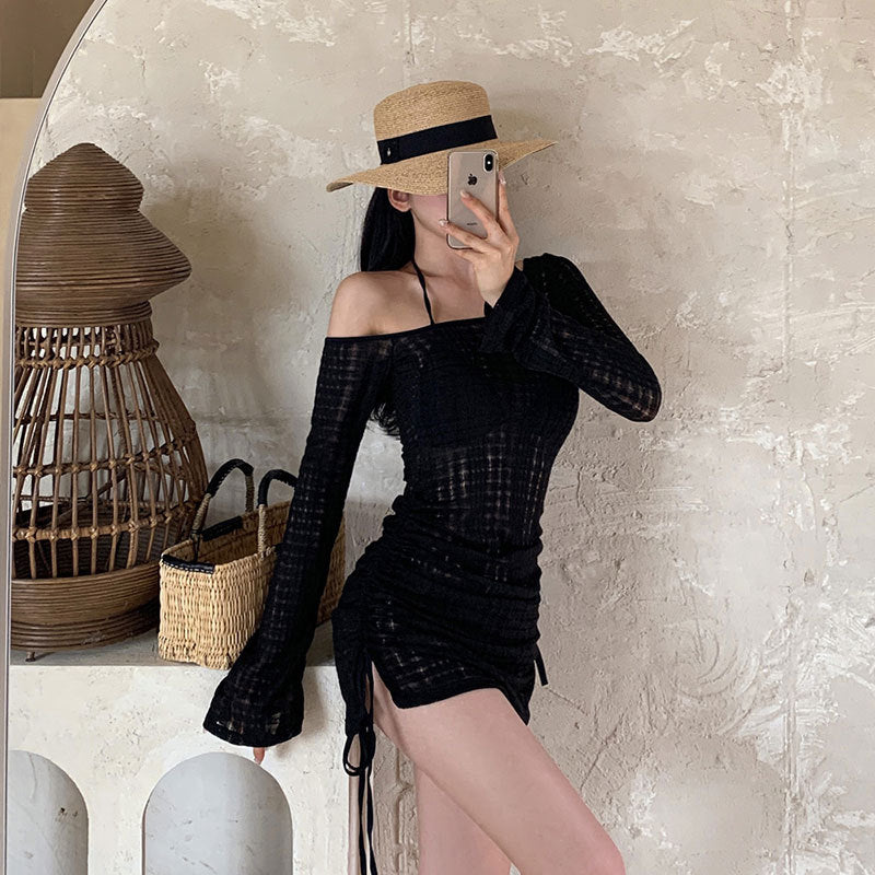 Damen Strandkleid mit transparentem Stoff und verstellbaren Rüschendetails Drune