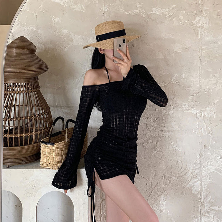 Damen Strandkleid mit transparentem Stoff und verstellbaren Rüschendetails Drune