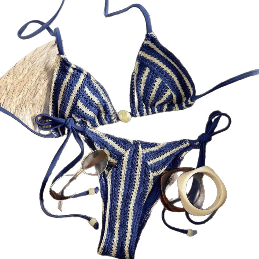 Damen Handgehäkelter Bikini mit maritimem Streifenmuster Drune