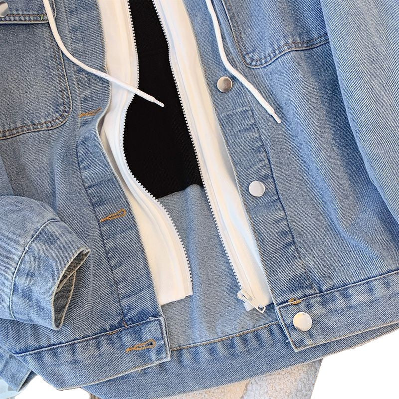 Damen lässige Denimjacke mit herausnehmbarer Kapuze Drune