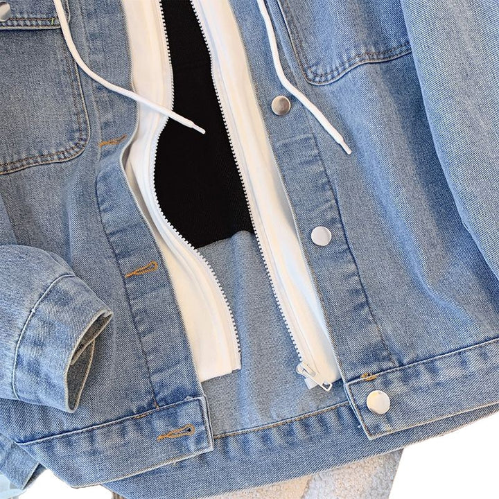 Damen lässige Denimjacke mit herausnehmbarer Kapuze Drune