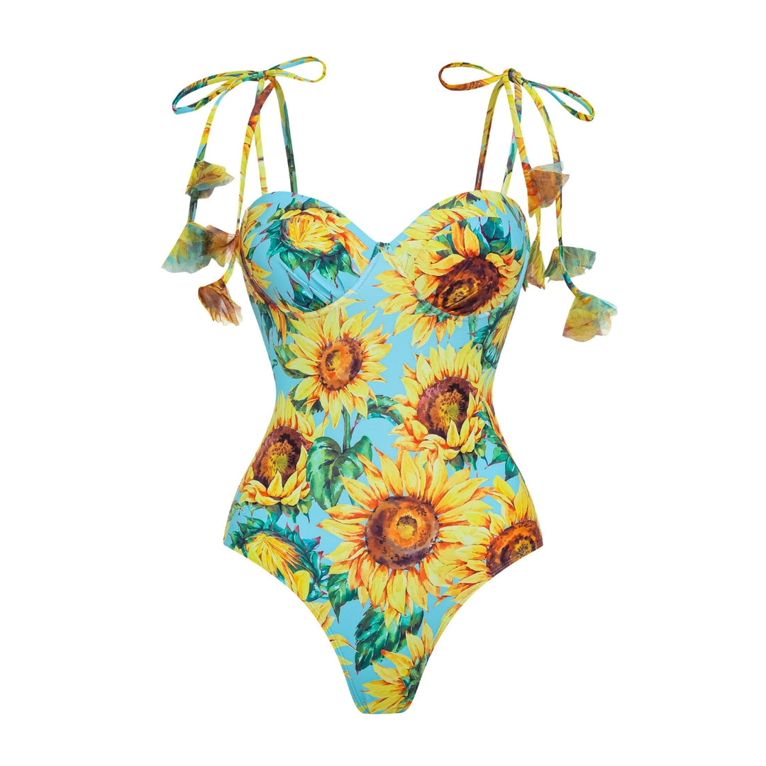 Damen Einseitiger Badeanzug mit floralen Applikationen Drune