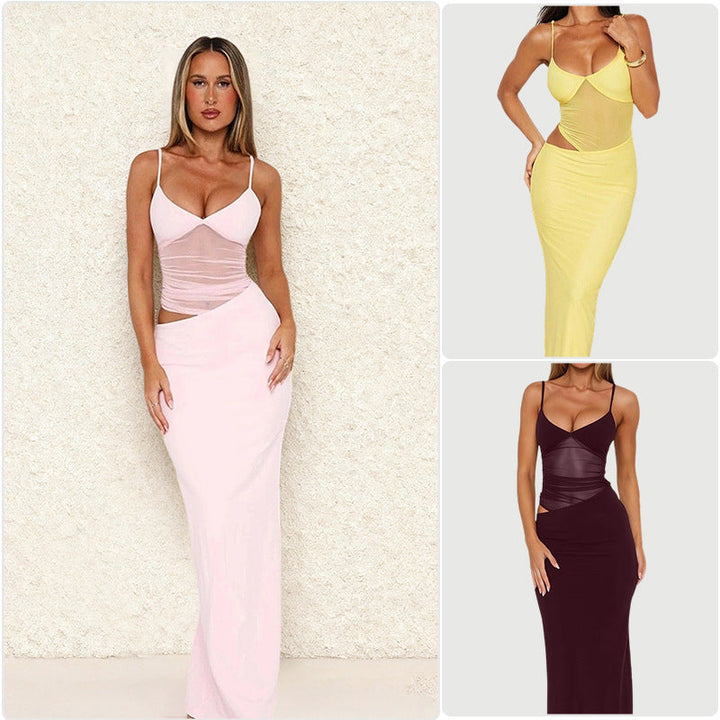 Damen Elegantes Maxikleid mit transparentem Oberteil und figurbetontem Schnitt Drune