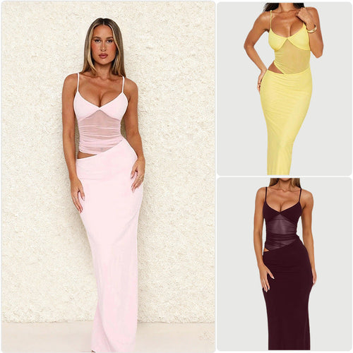 Damen Elegantes Maxikleid mit transparentem Oberteil und figurbetontem Schnitt Drune