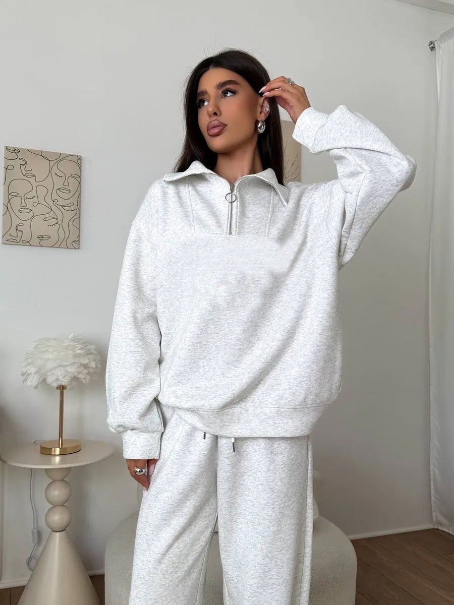 Damen eleganter Fleece-Sportanzug mit hochgeschlossenem Kragen und praktischem Reißverschluss Drune