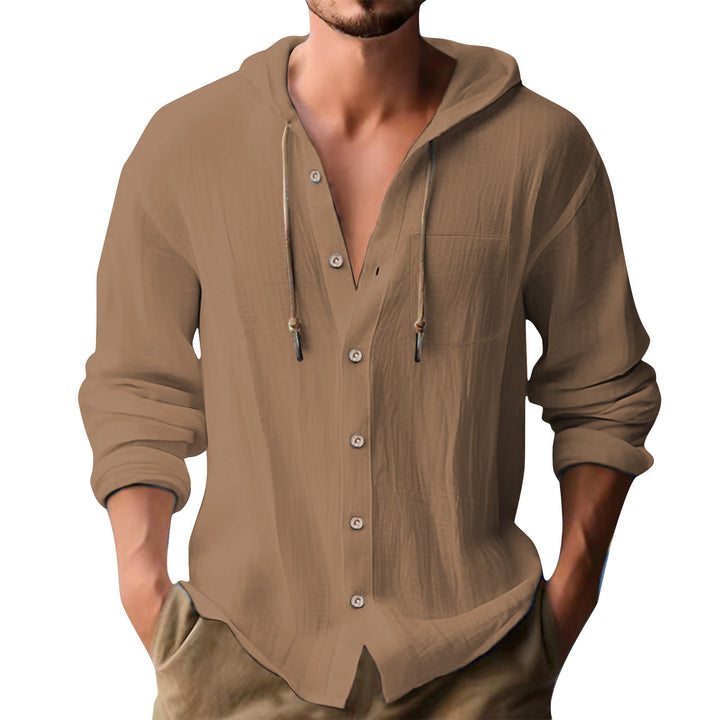 Herren lässiges Kapuzenshirt mit Knopfleiste und praktischen Taschen Drune