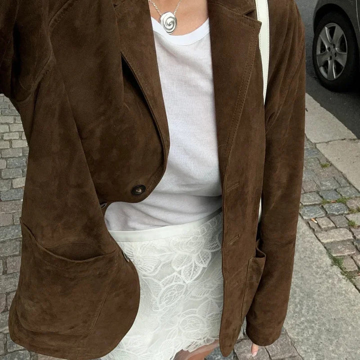 Damen modische Wildlederjacke im lässigen Schnitt Drune