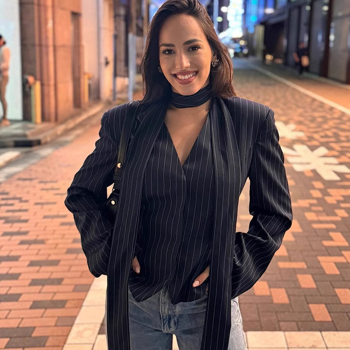 Damen eleganter Blazer mit schickem Bindegürtel Drune