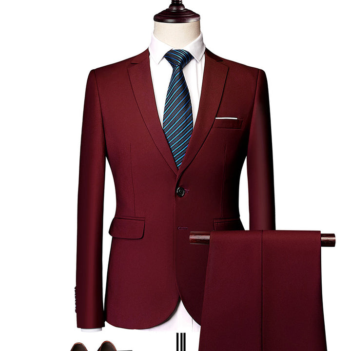 Herren nan Slim-Fit Einreiher-Anzugset mit Ein-Knopf-Sakko, schmaler Anzughose mit Bügelfalte und elastischem Stretchgewebe Drune