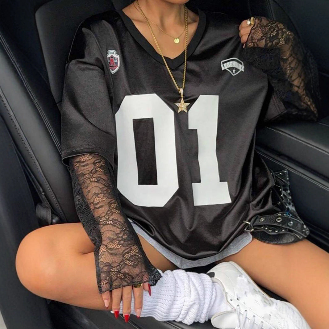 Damen Oversized Sport-T-Shirt mit aufregendem Netzarmdesign Drune