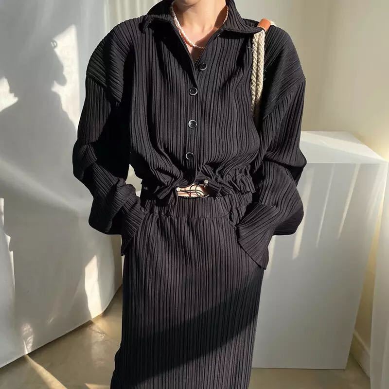 Damen Langarmhemdkleid mit taillierbarem Design und elegantem Strukturstoff Drune