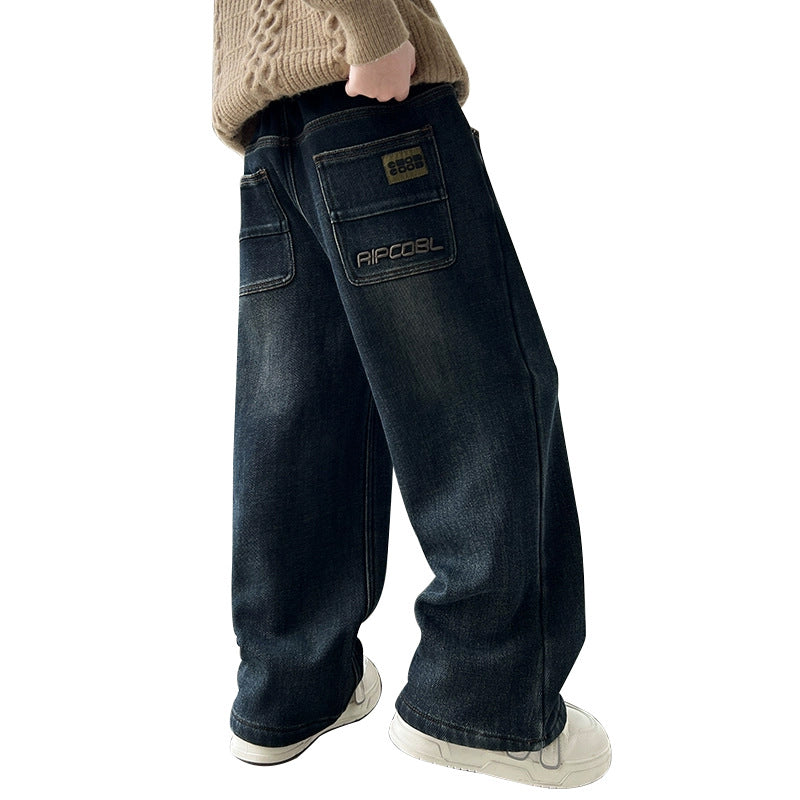 Herren weite Denim-Hose mit modischen Taschen Drune