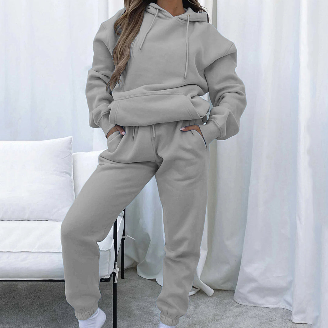 Damen nan Cropped Kapuzenjacke und High-Waist Jogginghose Set aus French Terry mit elastischem Bund Drune