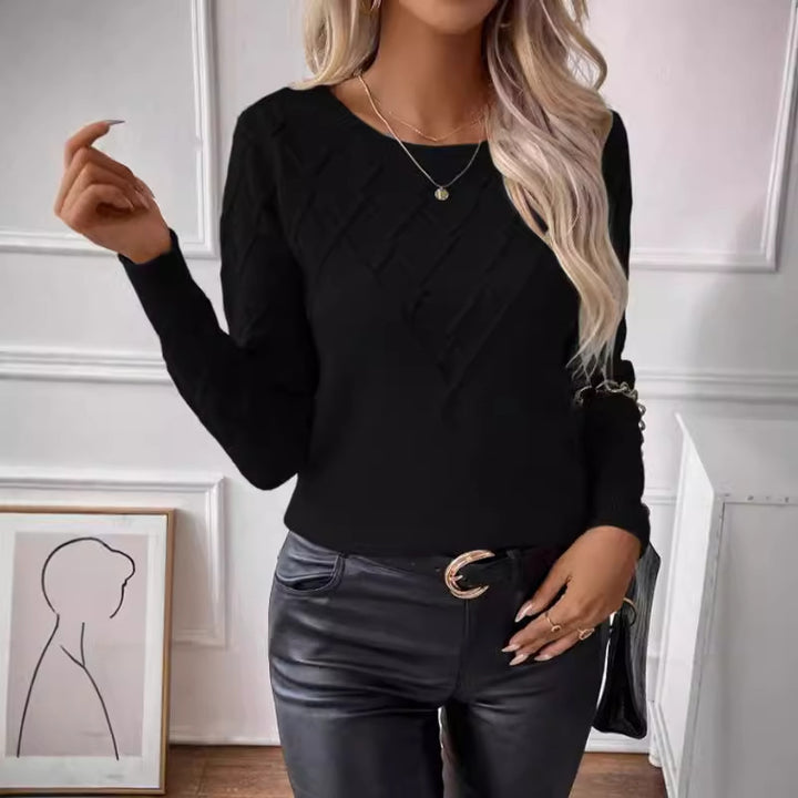 Damen Eleganter Strickpullover mit Rautenmuster und V-Ausschnitt Drune