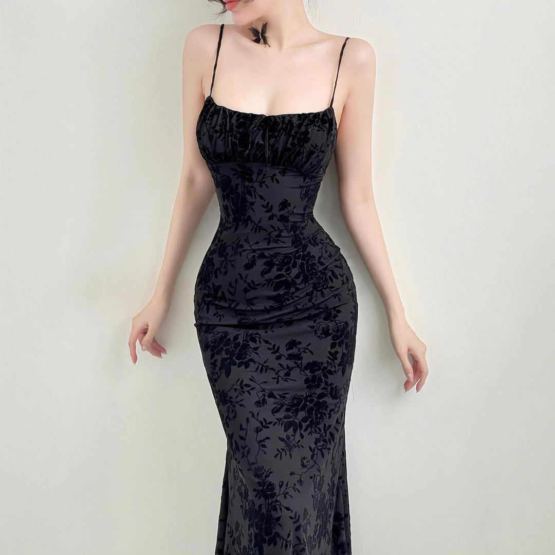 Damen Elegantes Maxikleid mit floralem Spitzenmuster und Spaghettiträgern Drune