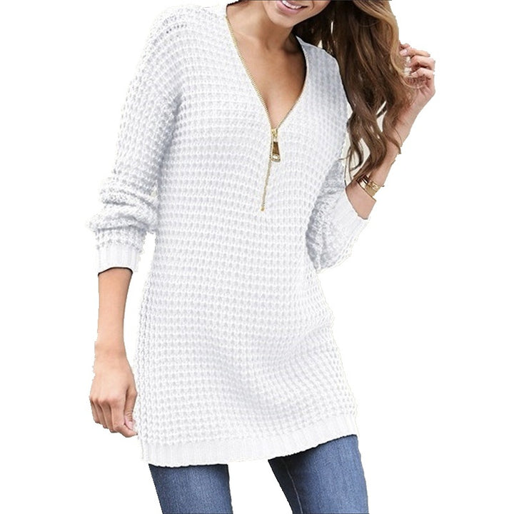 Damen Strickpullover mit modischem Reißverschluss und Wabendesign Drune