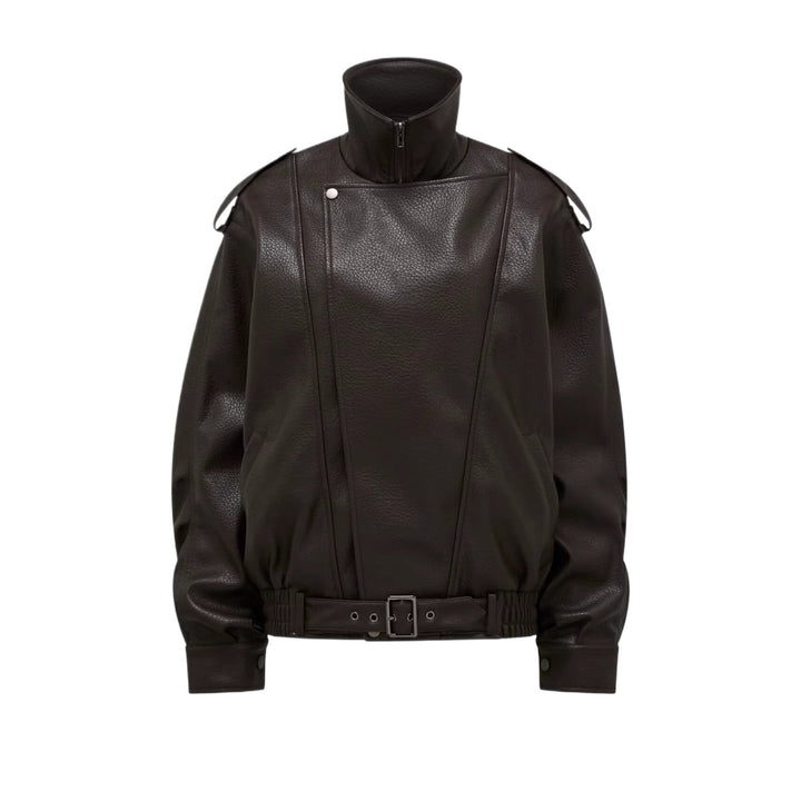Damen lässige Kunstleder Bikerjacke mit praktischen Taschen und elastischem Bund Drune
