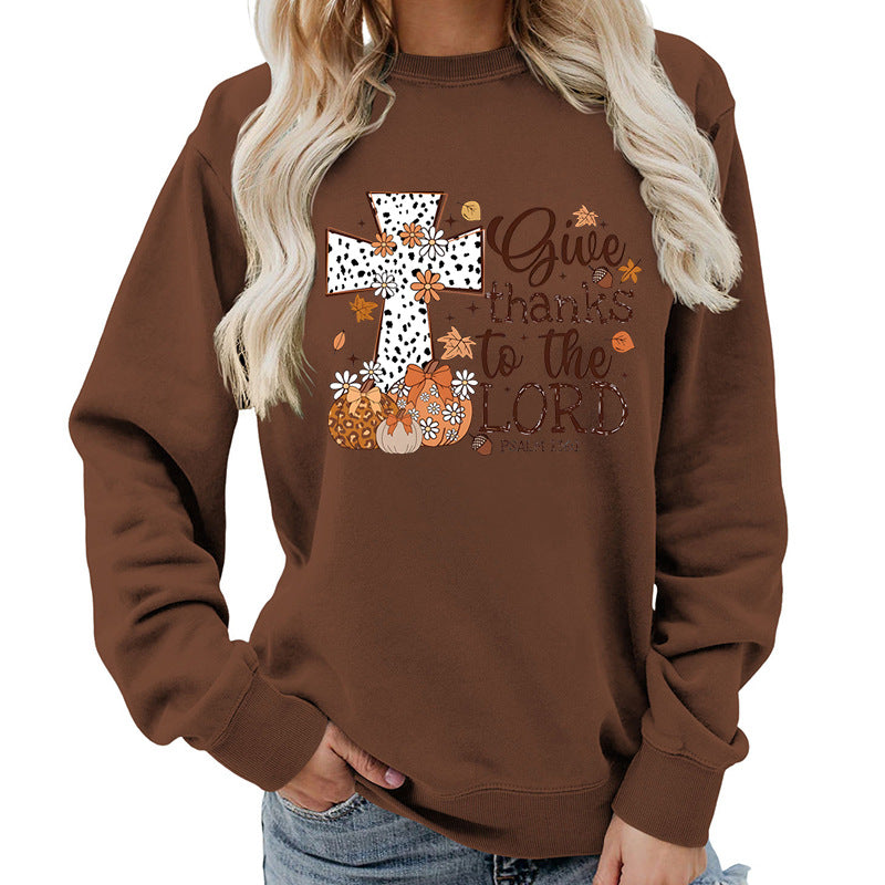 Damen Sweatshirt mit kreativem Kreuz-Aufdruck und herbstlichem Design Drune