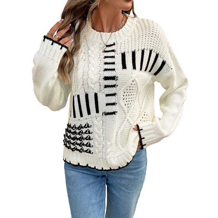 Damen modischer gestrickter Pullover mit geometrischem Muster und strukturierten Details Drune