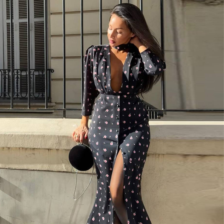 Damen Jumpsuit mit tiefem V-Ausschnitt und stilvollem Schlitz Drune