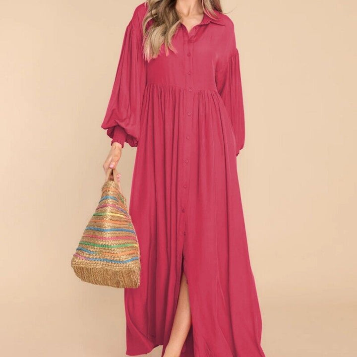 Damen Fließendes Button-Up Maxi-Kleid Drune