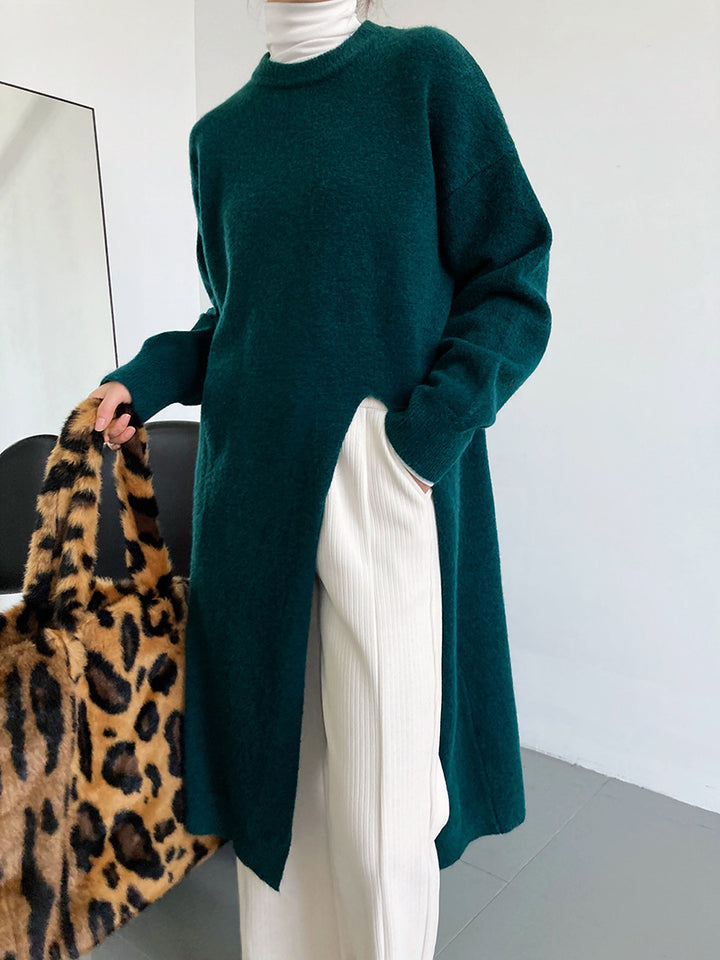 Damen Strickpullover mit langen Ärmeln und elegantem Rundhalsausschnitt Drune