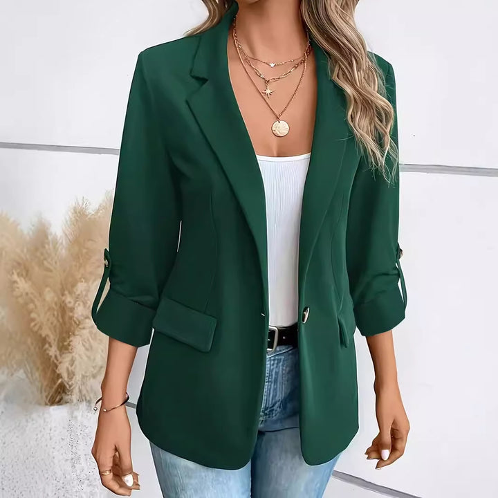 Damen nan taillierter Business-Blazer mit verkürzten Ärmeln umgeschlagenen Manschetten und dekorativen Knöpfen Drune
