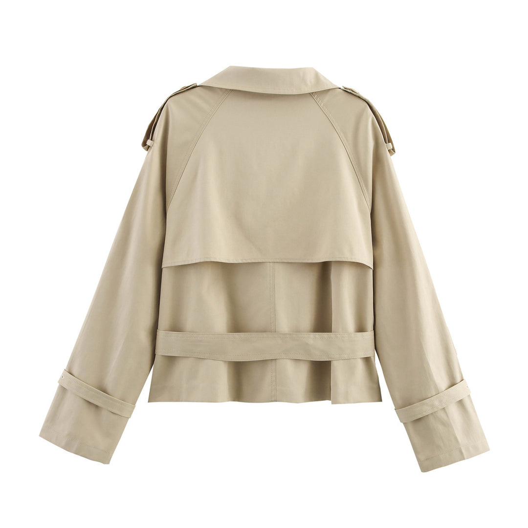 Damen Modischer Trenchcoat mit asymmetrischer Knopfleiste und Taillengürtel Drune