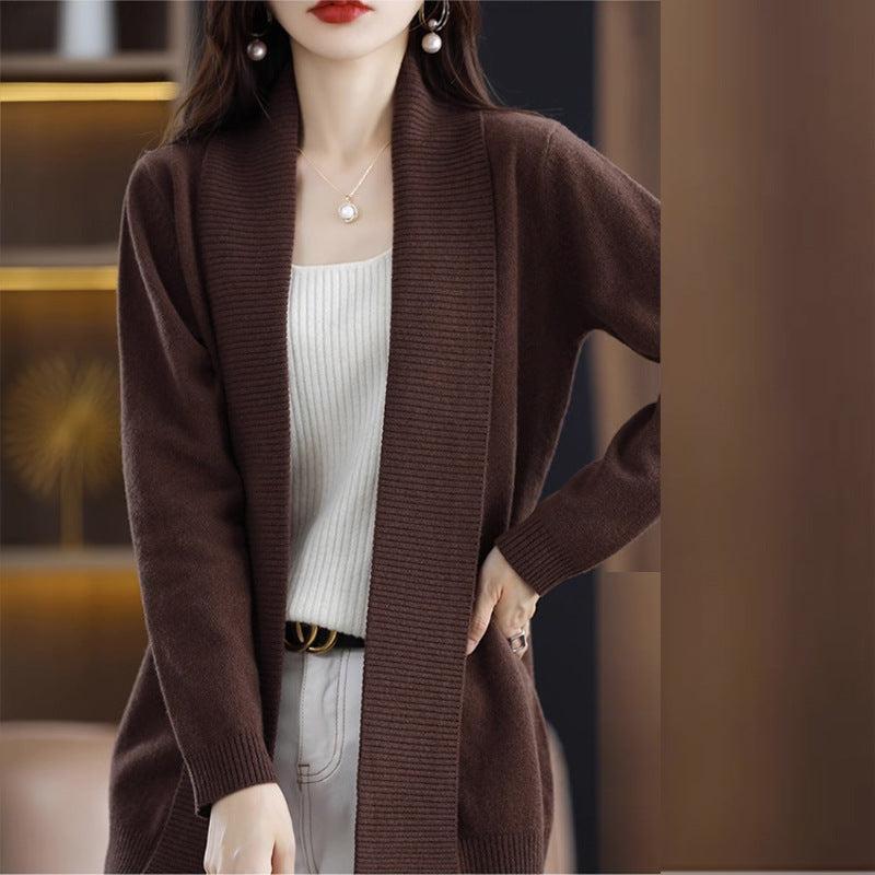 Damen Strickjacke mit eleganten Rippenstrukturen und offenem Schnitt Drune