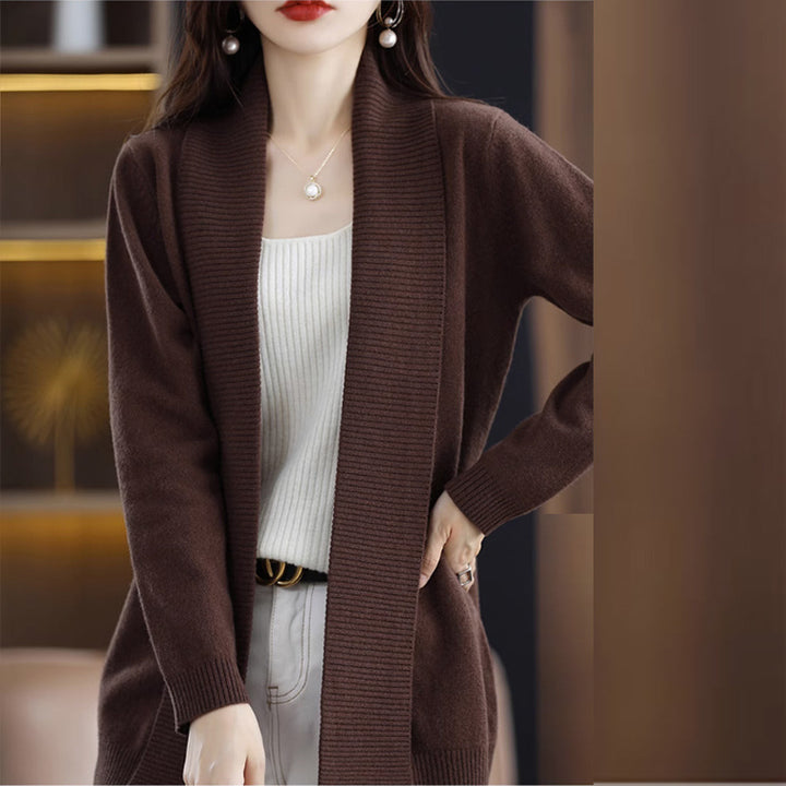 Damen Strickjacke mit eleganten Rippenstrukturen und offenem Schnitt Drune