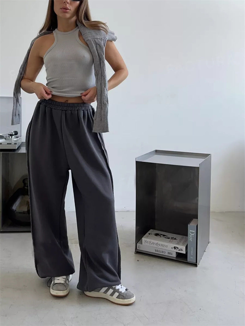 Damen nan weite Lounge-Jogginghose mit elastischem Komfortbund und seitlichen Eingrifftaschen Drune