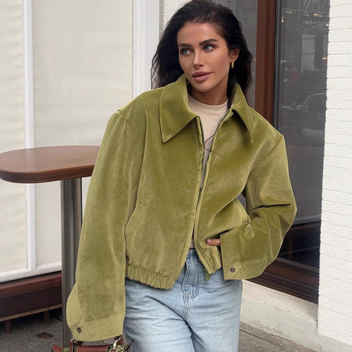 Damen modische Veloursjacke mit elastischem Saum Drune