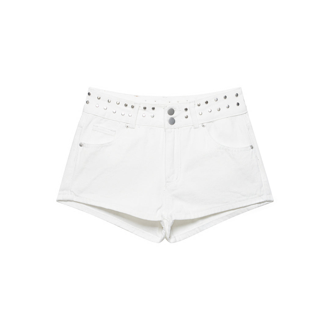 Damen modische Denim-Shorts mit dekorativem Nietenbund Drune