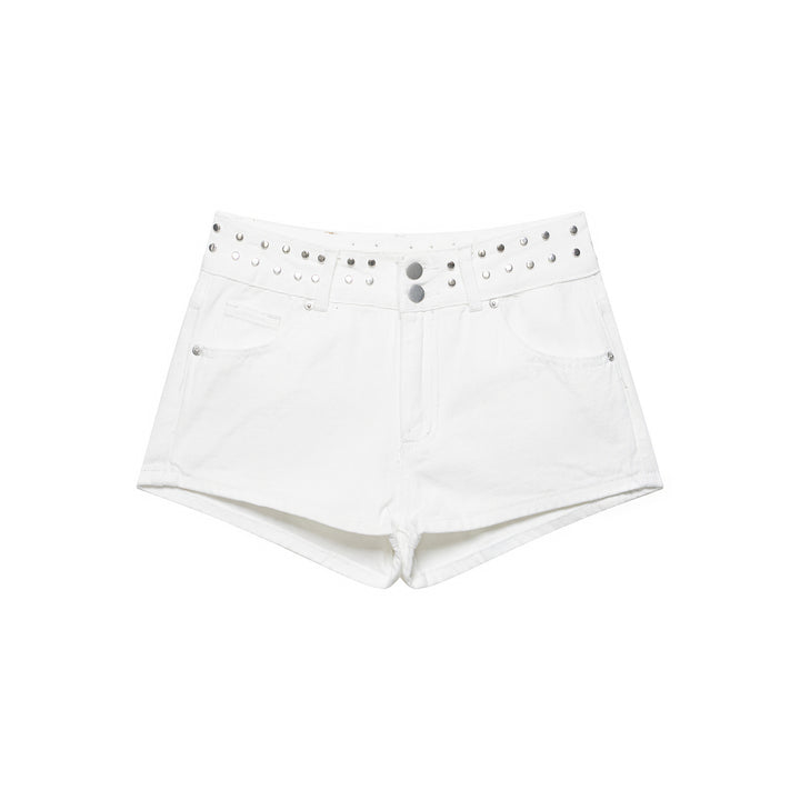Damen modische Denim-Shorts mit dekorativem Nietenbund Drune