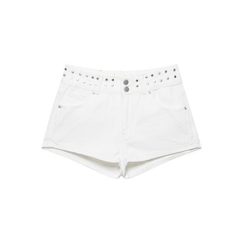 Damen modische Denim-Shorts mit dekorativem Nietenbund Drune