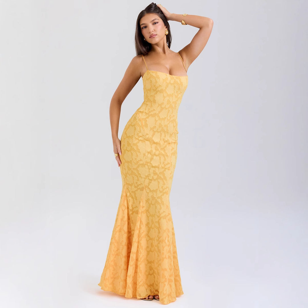 Damen Figurbetontes Abendkleid mit luxuriösem Spitzenmuster und elegantem Schnitt Drune