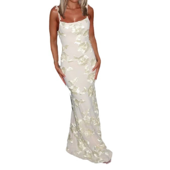 Damen Elegantes Blumenstickkleid mit trägerloser Silhouette Drune